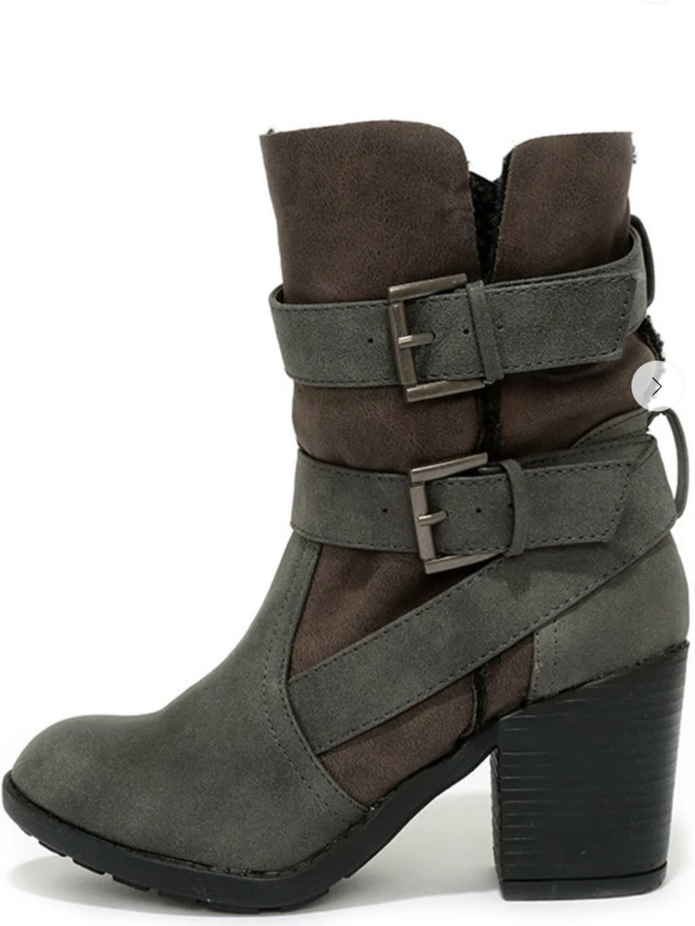 Report women’s brown leather faux fur lined block heel ankle boots size 10